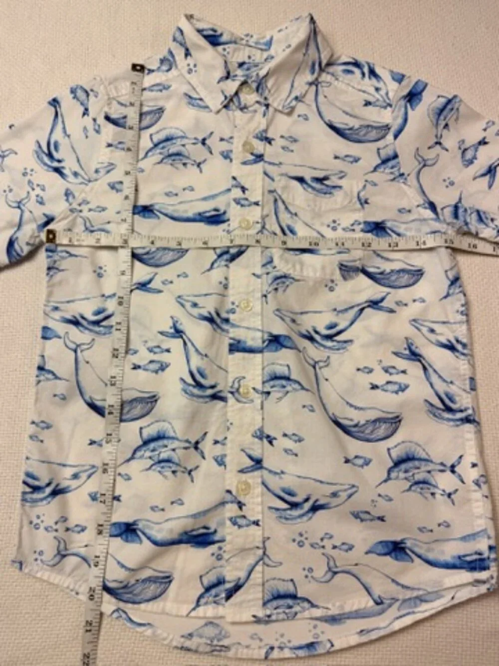 The Children's Place Whale Print Button Up Shirt Boys Size 7/8 Coastal Beach